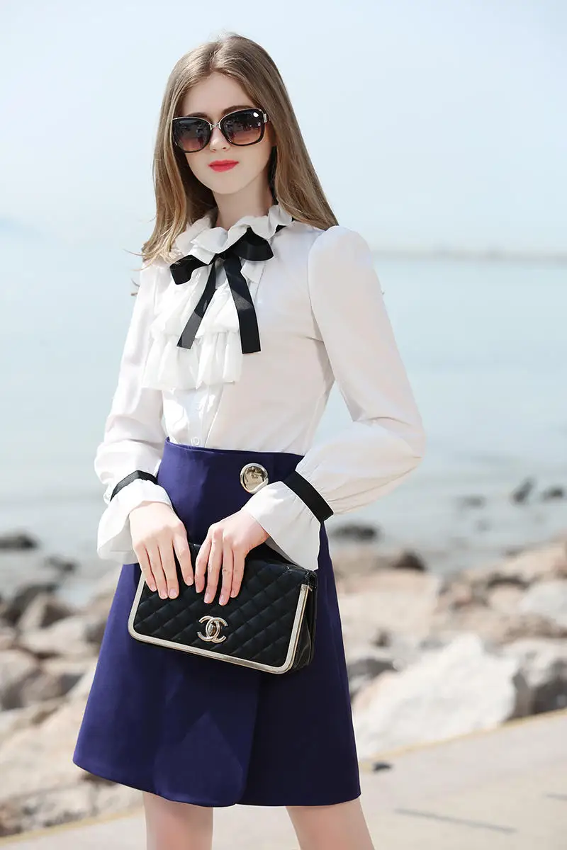 Элегантная белая блузка со шнуровкой рубашка новая весенняя с длинными рукавами