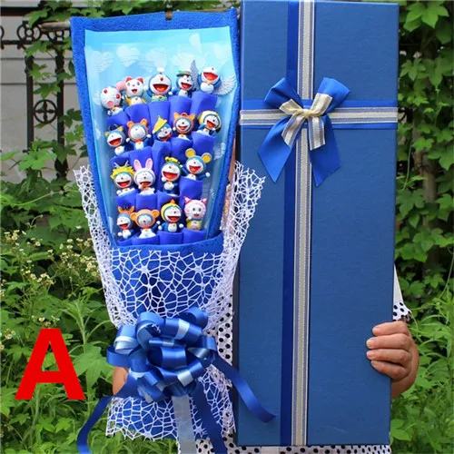 A Мини ПВХ Doraemon Цветы Букет Искусственные розы цветок из искусственного шелка подарок Букеты Свадебные День Святого Валентина игрушки довольно люблю - Цвет: A