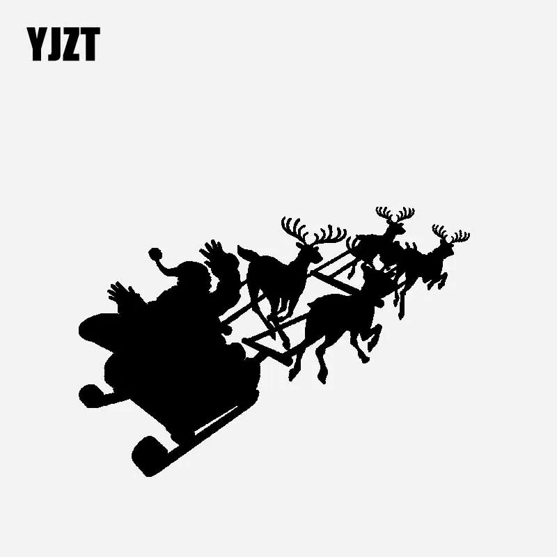 

YJZT, 19,4 см * 13,3 см, Рождественская идея, автомобильная наклейка, Виниловая наклейка для вождения, Рождественские сани, черный/серебристый цвет