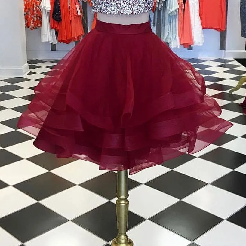 

Burgundy Color Organza Skirts 2018 Ruffles Knee Length Puffy Skirt For Women Zipper Custom Made Female Adult Skirt Saias