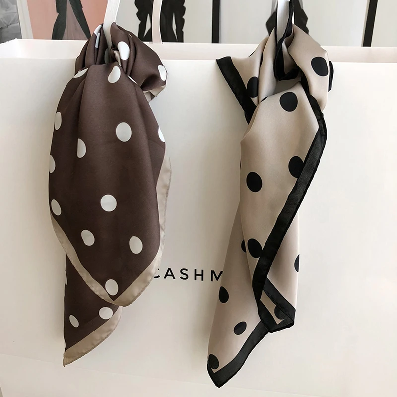 Женский квадратный шарф в горошек Luna & Dolphin шелковая офисная повязка на голову