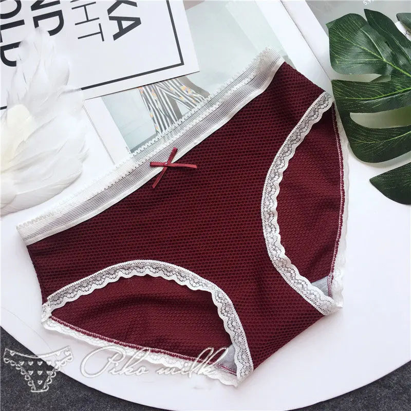 wine red SP& CITY, летние милые кружевные трусики с бантом, бесшовные трусы для девушек, женское сексуальное нижнее белье, менструальное дышащее мягкое комфортное нижнее белье Танга - Цвет: wine red