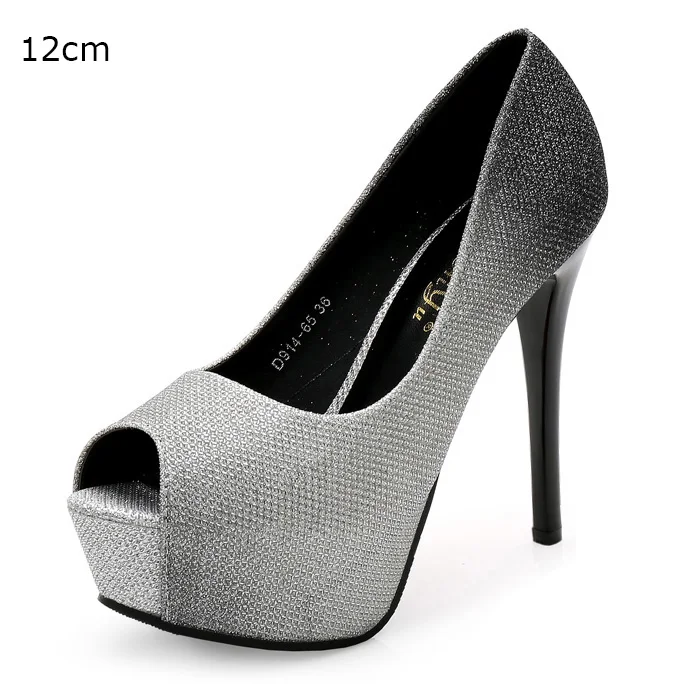 12cm Silver Розовые женские туфли-лодочки с открытым носком на платформе и высоком каблуке; женская обувь; свадебные туфли на высоком каблуке; Свадебная обувь; salto alto feminino - Цвет: 12cm Silver