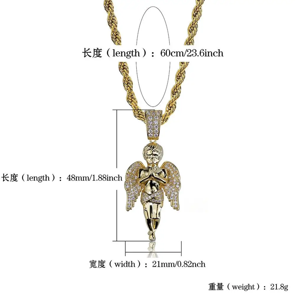 AAA+ циркон Bling Ice Out Cupid Angel ожерелья с подвесками Золотой Цвет Медь для мужчин хип хоп рэппер ювелирные изделия с 24 дюймов Твист цепи - Окраска металла: Gold