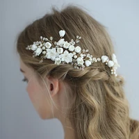 floralbride handmade wired crystal rhinestone pearls flower wedding hair comb pin set bridal hair accessories women jewelry