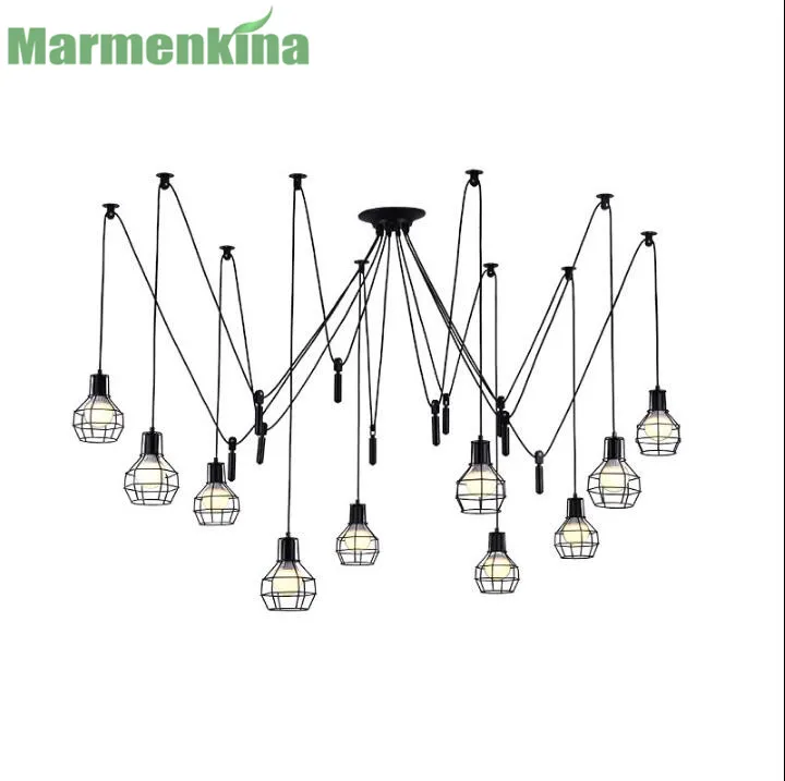 Бесплатная доставка ретро подъемный шкив маленькая железная клетка паук лампа в