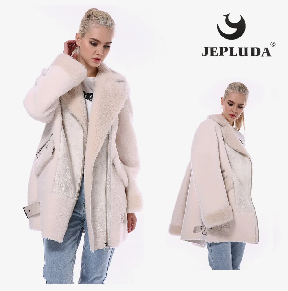 JEPLUDA Высокое Содержание Шерсть Натуральная Зимняя Куртка Женская с Молния Косуха Мягкая Теплая Пальто Женщин Зимний Натуральный Мех Овчины Пальто Женски Меховое Зимнее Женское Пиджакое Настоящий