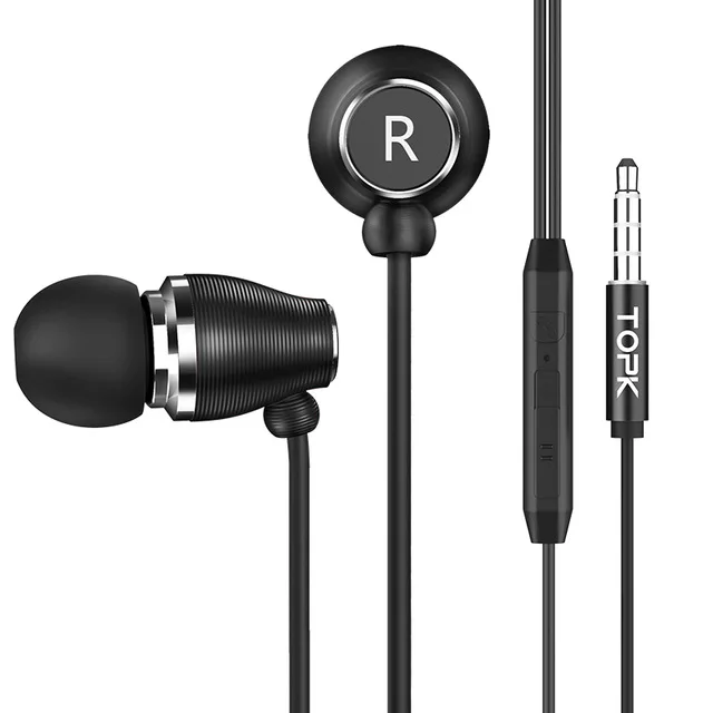 Black TOPK F07 3,5 мм разъем в ухо спортивные проводные наушники стерео бас наушники с микрофоном для iPhone samsung Xiaomi телефон Компьютерная гарнитура - Цвет: Black
