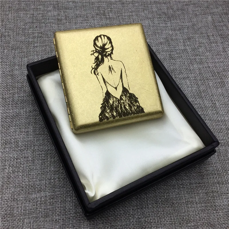 M R.K HN207 девушка задняя желтая металлическая портативная 20 портсигар латунная