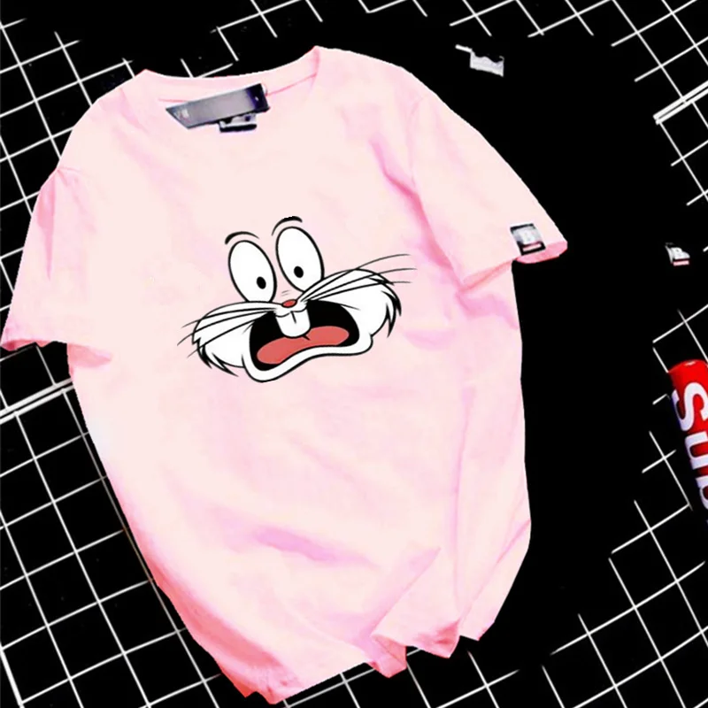 Кролик мультфильм печатных летние футболки Хлопковые женские jungkook одном