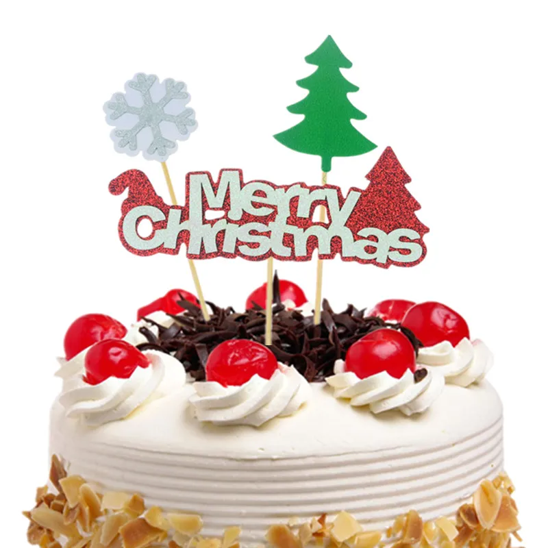 Double Xmas Set Топпер для торта флаги жабра Санта Клаус Топпер для торта дети с днем рождения свадьба детский душ вечерние украшения для выпечки - Цвет: Double Xmas Set