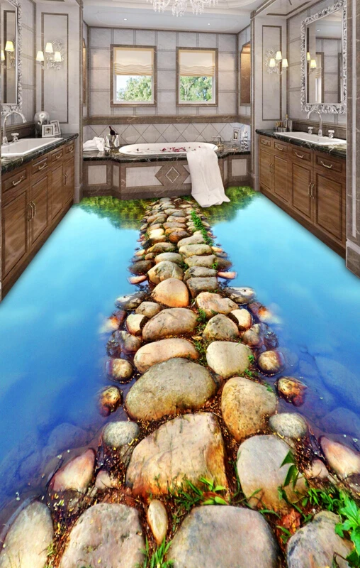 

[Self-Adhesive] 3D Stones Road River 6 Non-slip Waterproof Photo Self-Adhesive Floor Mural Sticker WallPaper Murals Print Decal