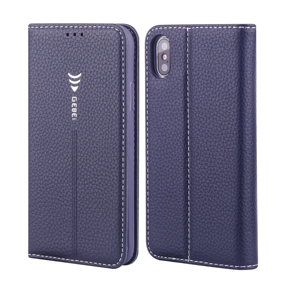 Чехол для IPhone 11 Pro Max XS XR 8 7 6 Plus 5SE Роскошный бренд GEBEI кожаный флип уникальный магнит дизайн крышка IPX01 - Цвет: Темно-синий