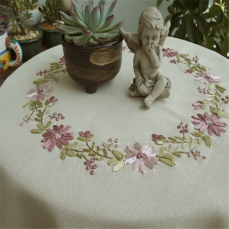 Бесплатная доставка скатерть в пасторальном стиле с вышивкой и лентой чехол для