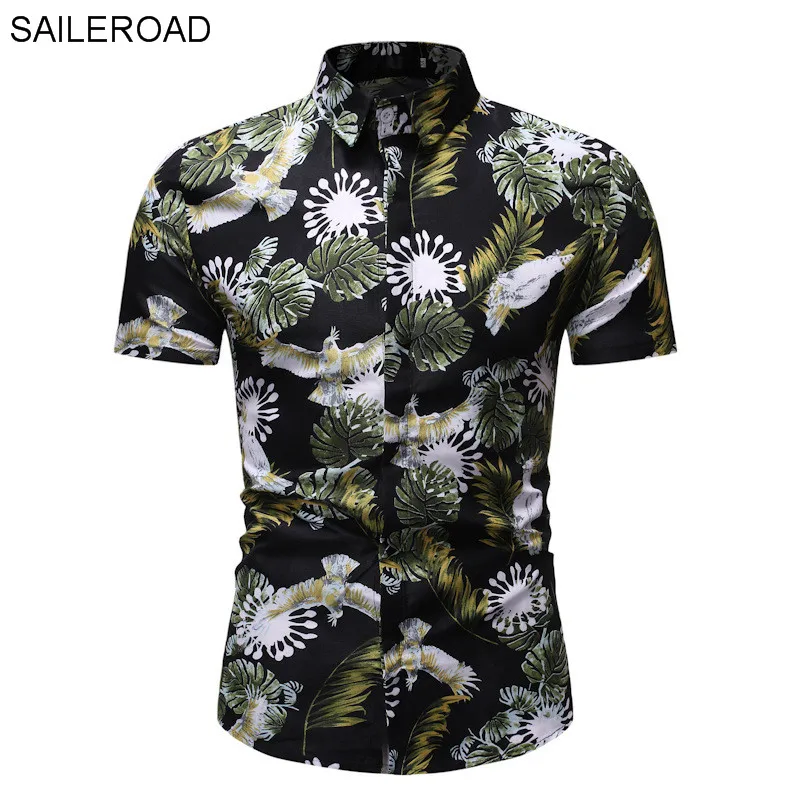 SAILEROAD Модная рубашка с цветочным принтом Мужские рубашки с принтом Гавайские приталенные Camisa Цветочные мужские летние рубашки с короткими рукавами Топы