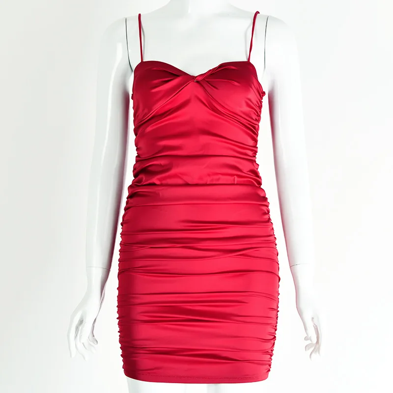 Женское атласное платье Parthea Белое Облегающее мини с рюшами Короткое облегающее