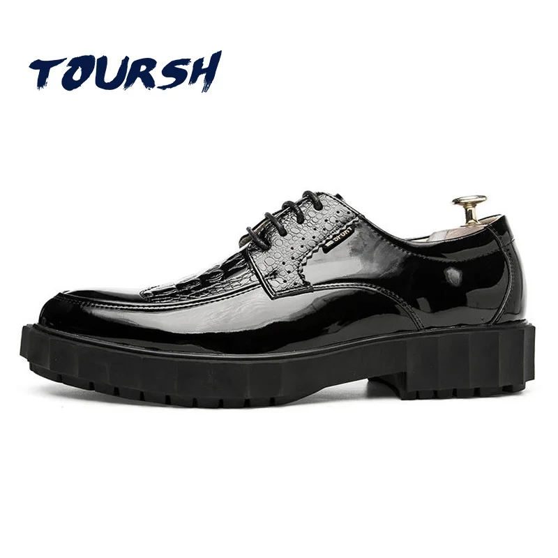 TOURSH Luxury Brand Men Shoes PU Leather Black Bullock Casual Retro Lace-Up Flat Oxford Office Zapatos Hombre | Обувь