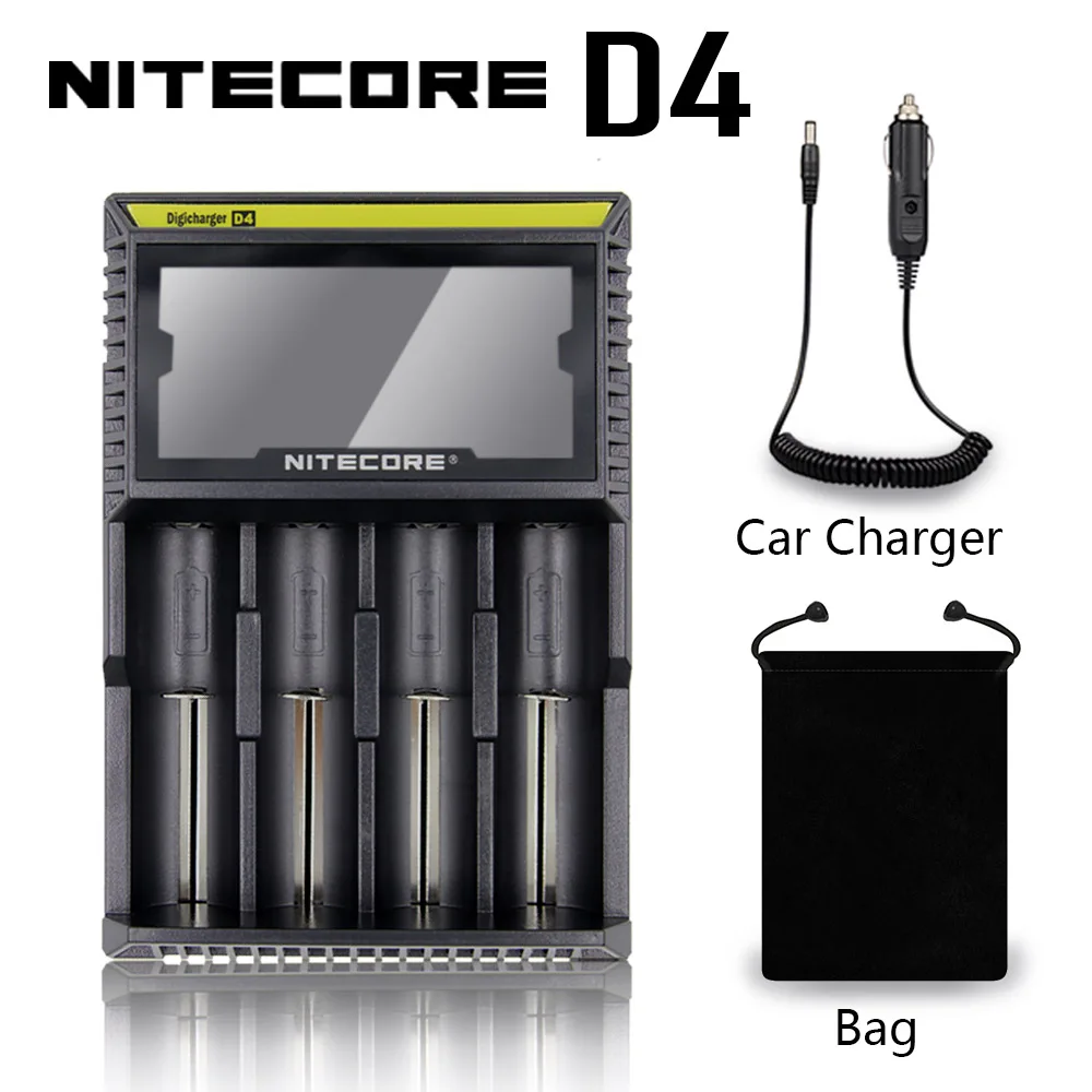 D4 Bag Car Charger Оригинальное зарядное устройство Nitecore D4 D2 Digi, интеллектуальная ЖК-схема, глобальная страховка, литий-ионный аккумулятор 18650 14500 16340 26650, зарядное устройство - Цвет: D4 Bag Car Charger