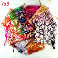 hot sale 100 random mixed bronzing drawable organza wedding gift bagspouches jewelry packaging 7x9cmw00459 x 1