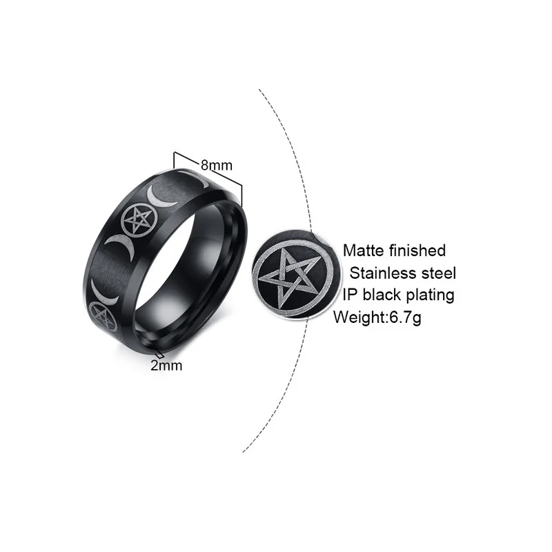 Triple Goddess Ring for Men 8mm Stainless Steel Star &ampamp Moon Alliance Classic Casual Male Band Jewelry Size 7 8 9 10 11 1 | Украшения