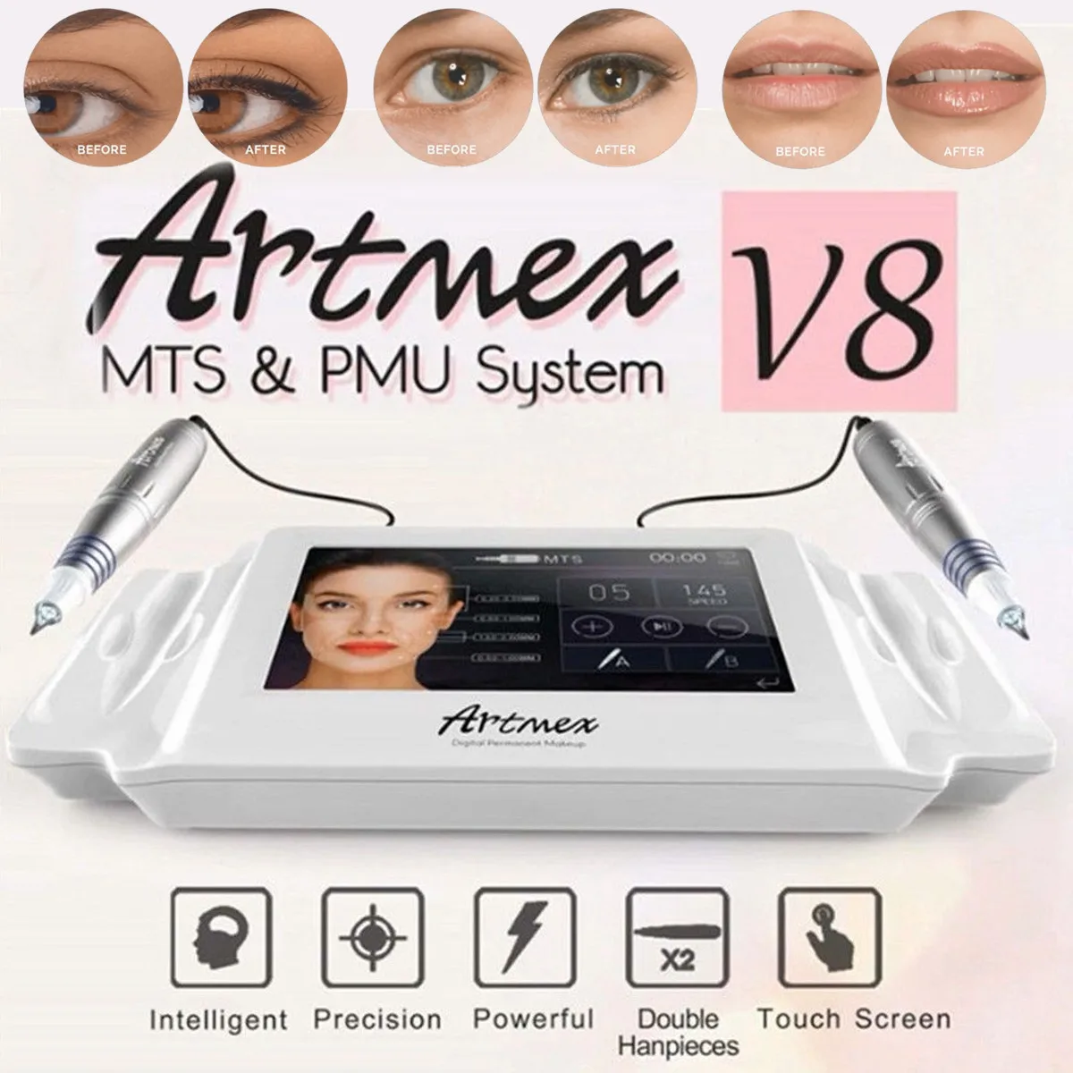 100-240 В AC Artmex V8 Перманентный макияж тату машина Цифровая Электрическая для бровей и губ Вращающаяся ручка МТС пму система макияж машина