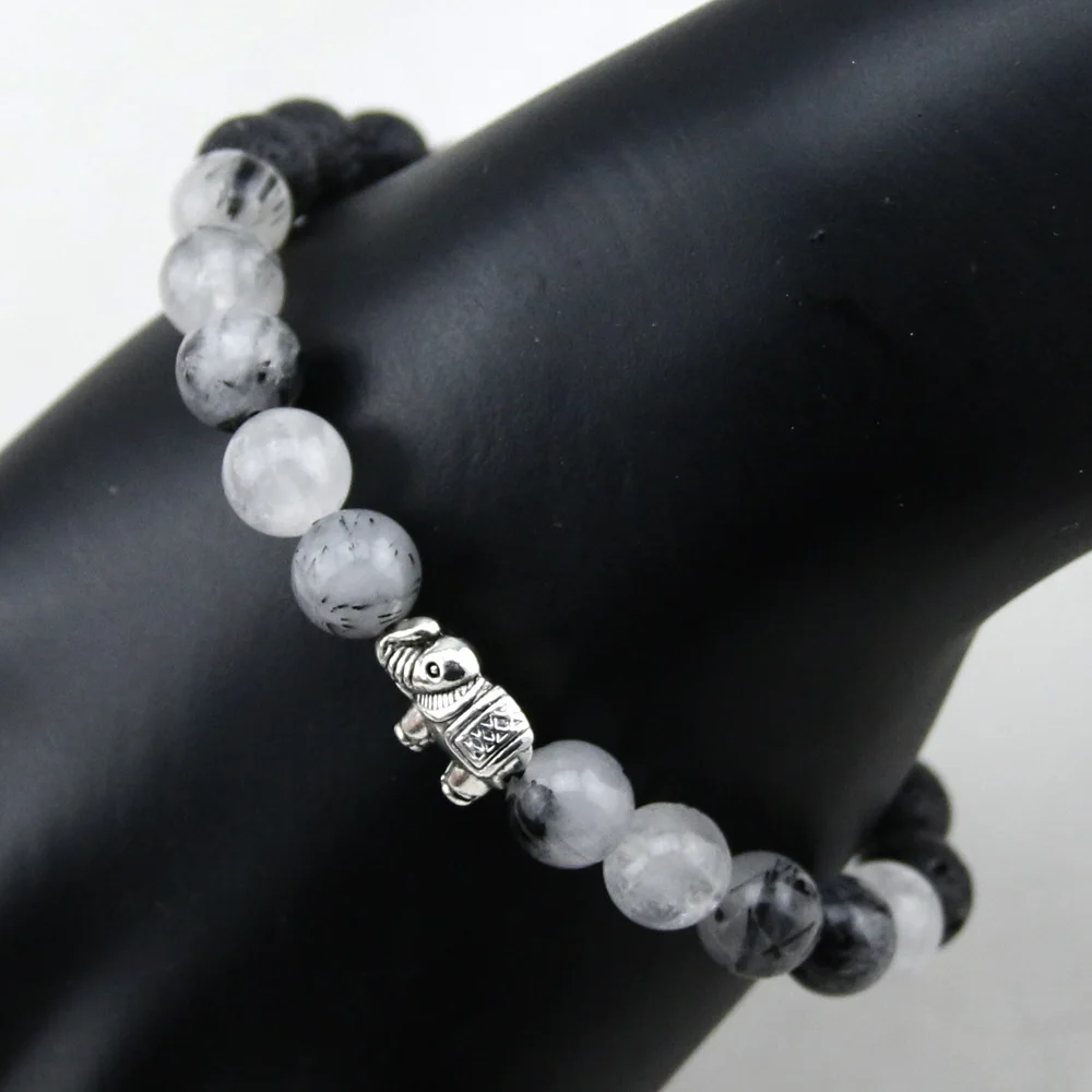 Высокое качество черная лава/натуральный кристалл камень бисерный браслет слон