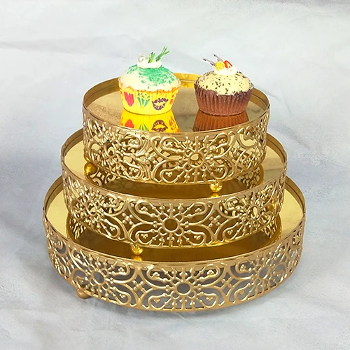 3PCS Gold Новое поступление 3 шт.-1 шт. белая/Золотая/Серебряная/розовое зеркало круглая металлическая, для подставки для пирожных тарелок для дома, свадьбы, дня рождения - Цвет: 3PCS Gold