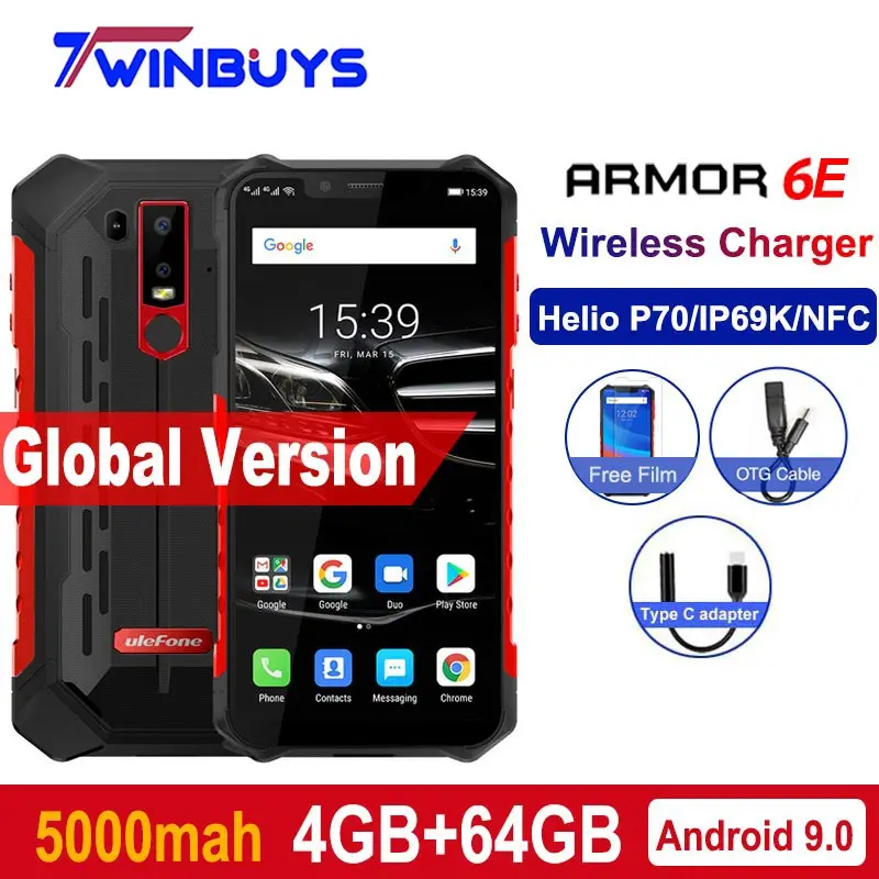 Ulefone Armor 6E IP68 Waterproof Mobile Phones Helio P70 4GB+64GB 6.2&quot 19:9 5000mAh Android 9.0 Smartphone NFC wireless charger |