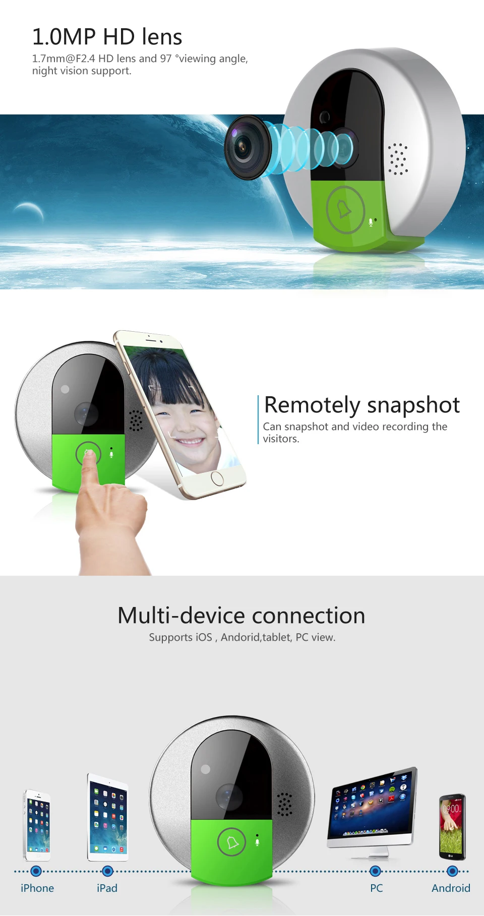 Autoeye 720P Мини беспроводной дверной звонок для домашней безопасности дверной звонок широкий угол цифровой сигнализации дверной Звонок