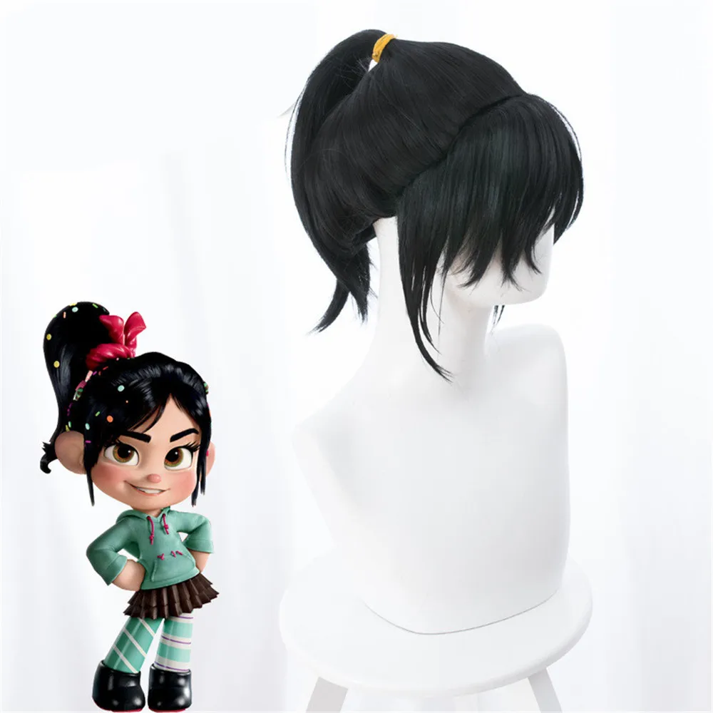 Ральф ломает интернет крушение это 2 Vanellope черный косплей парик для Хэллоуина