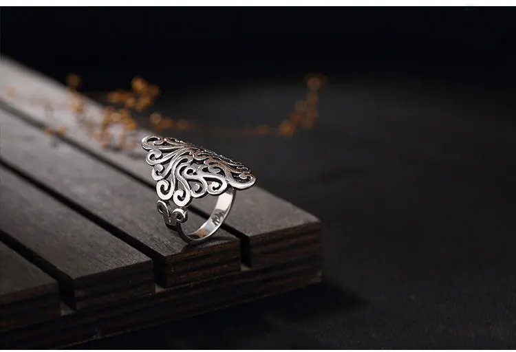 Bijoux, 925 пробы, серебряные кольца с большим цветком для женщин, рождественские подарки, регулируемое Открытое кольцо, Женские Ювелирные изделия в стиле бохо, Anillos
