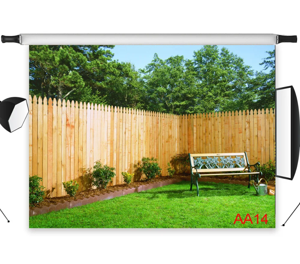 LB полиэстер и винил деревянный забор сад скамейка полив горшок Декор студия фон