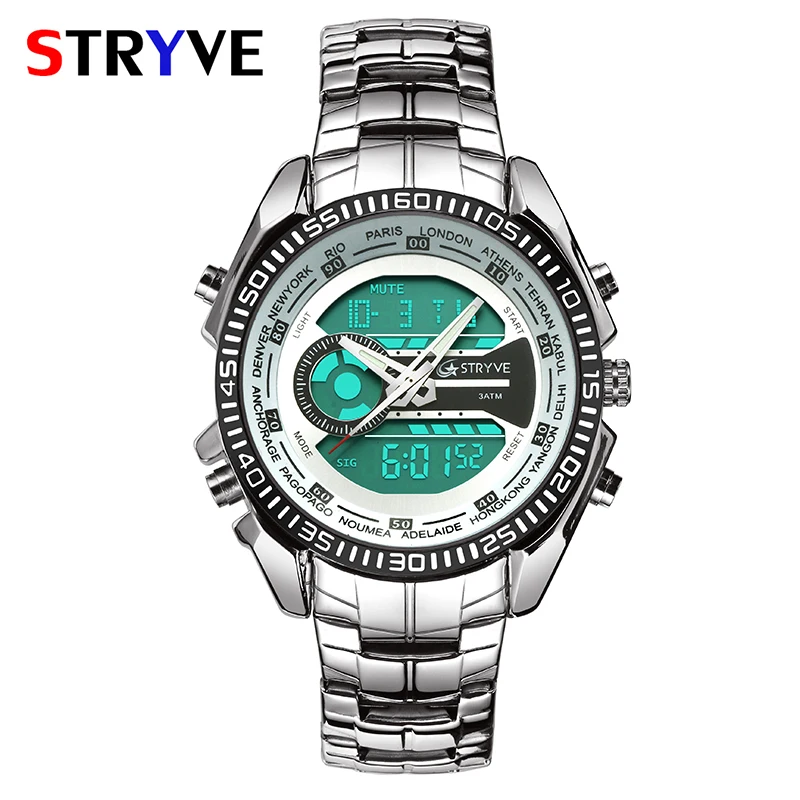 Спортивные часы Stryve S8016 мужские с двойным дисплеем Led аналоговые Chrono военные