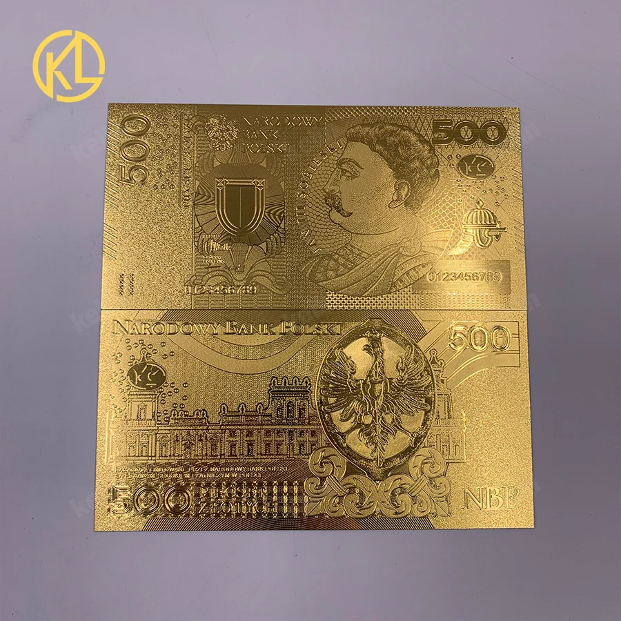 1 шт., горячая Распродажа, новая польская валюта, спроектированная из чистой золотой фольги, Банкнота 500 злотых в 24 к золотых поддельных бумажных денег для сбора