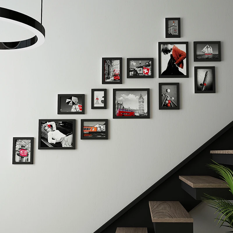 

Wooden Frames for Pictures Stairway Hanging Wall Wood Picture Frames Set Staircase Hangings Home Decorative Accessories 13pcs