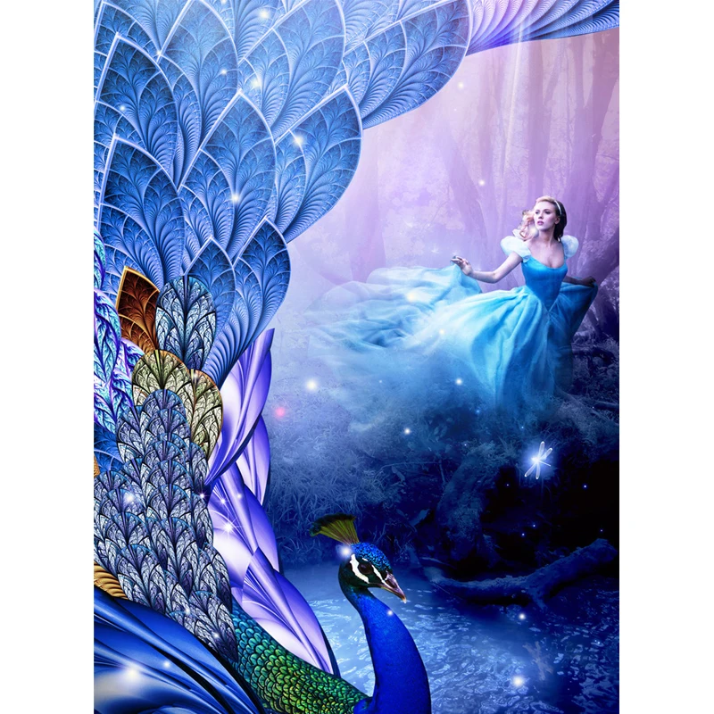 

5D DIY Full Drill Round Diamond Painting Blue peacock and Snow White Pattern Diamond Embroidery Cross Stitch Stickers Hobbies