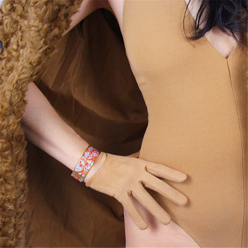 nude color Замшевые короткие перчатки 16 см, Короткая секция, имитирующая кожу, матовая замша, матовый светильник, синие женские перчатки,, WJP11-16 - Цвет: nude color
