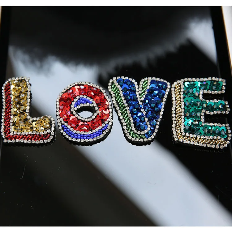 1pc 3D Handmade peony flower rhinestone beaded Patches for clothing Love letters sword sequins applique Embroidery patch floral | Дом и сад