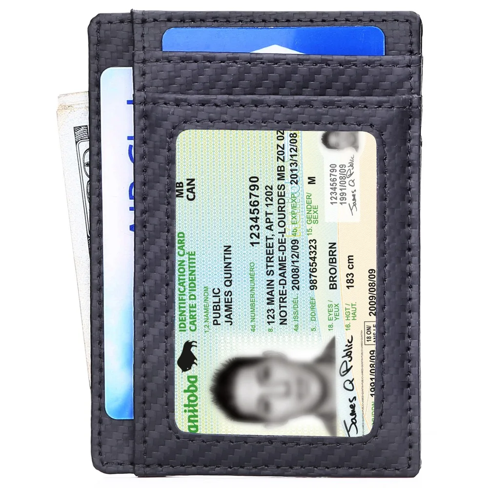 Углеродного волокна тонкий бумажник RFID передний карман кошелек минимализма Secure