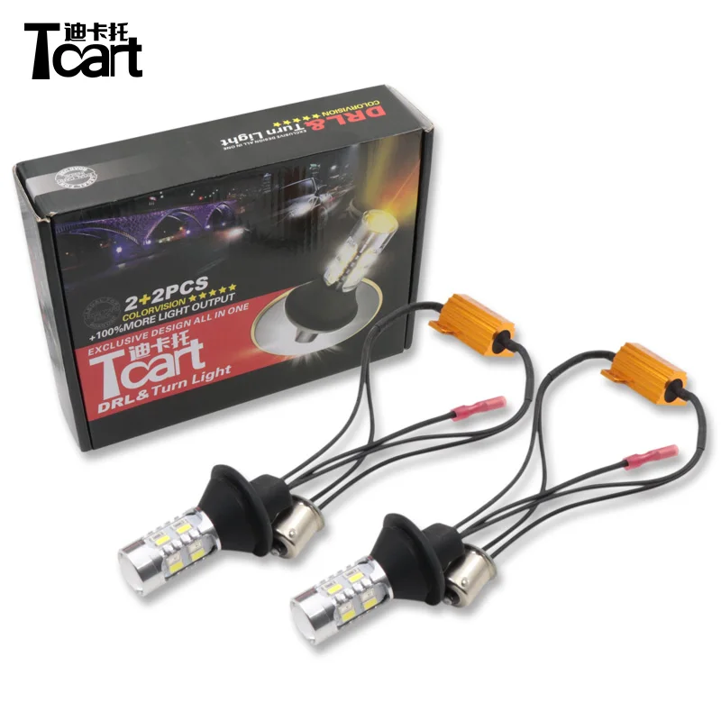 Светодиодные дневные ходовые огни Tcart 2 шт. PY21W S25 BAU15S 1156 и Передние Сигналы