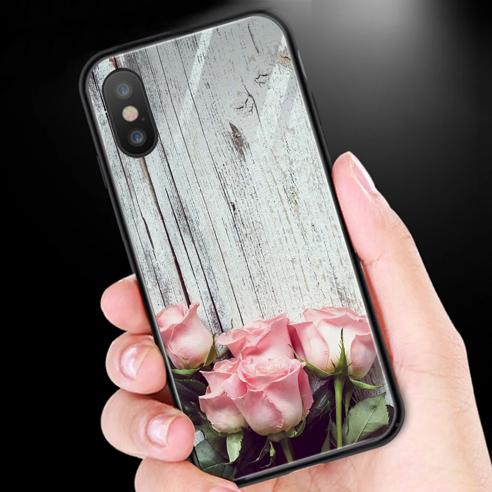 ciciber Animal Cat Floral for iphone X XR XS MAX 7 8 6 6S Plus Glass Cases Back Cover 11 Pro Max Case Funda Coque |