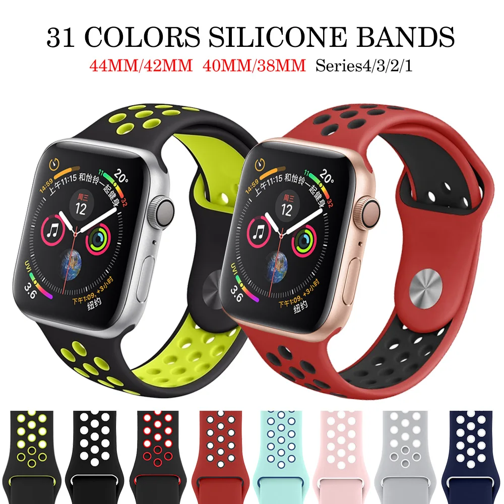 Silicone strap for apple watch band 42mm 38mm 44mm/40mm bracelet sport wrist belt Rubber watchband iwatch 4/3/2/1 | Наручные часы