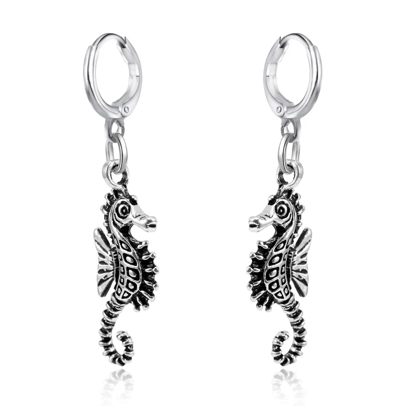 sea horse Dayoff, Европа, звезда, животные, подвеска, серьги-кольца, женские, милые, золото, серебро, цвет, луна, крест, круг, серьги, Трендовое ювелирное изделие E71 - Окраска металла: sea horse