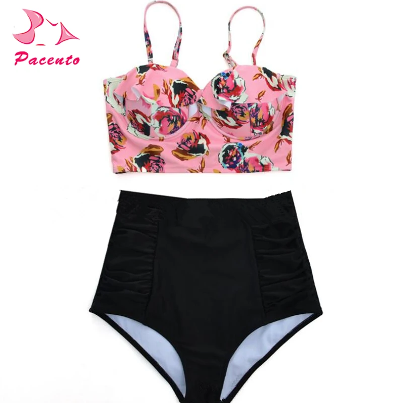 Pacento 2018 размера плюс купальник женский большой комплект бикини Высокая талия