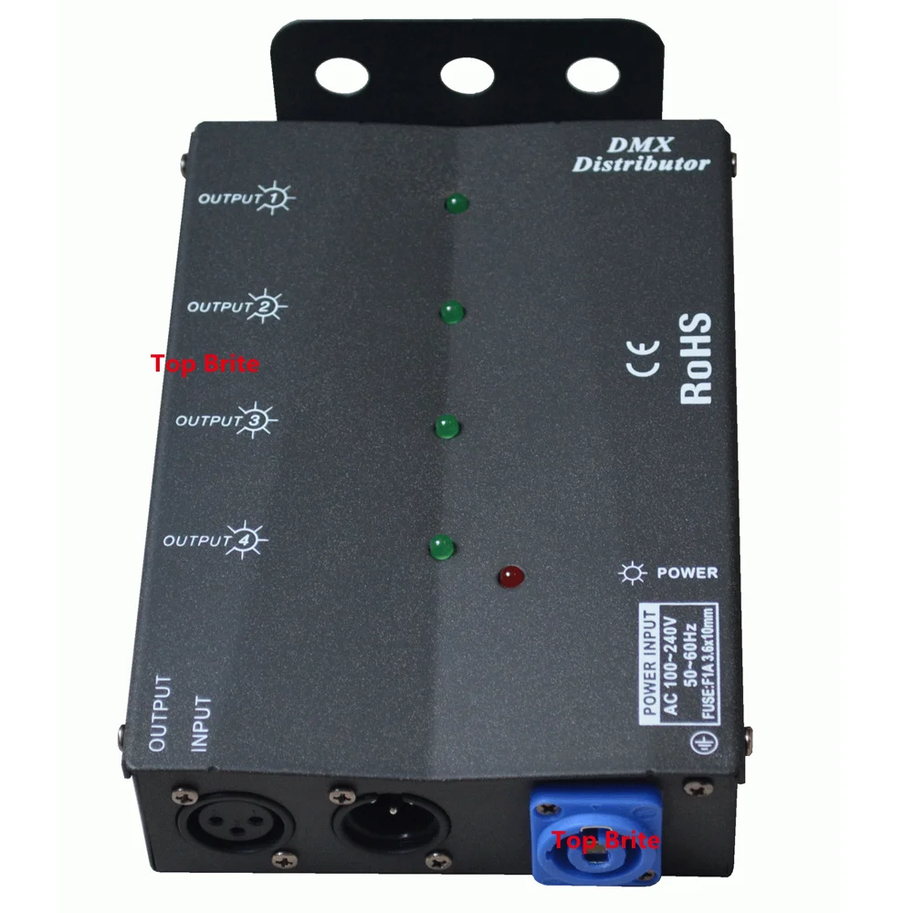 Лучшая цена 1xlot четырехходовой DMX разветвитель DMX512 светильник сценического светильник усилитель сигнала 4 Way DMX распределитель для сценического оборудования