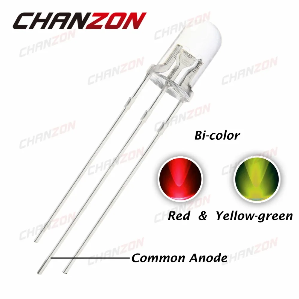 100 шт. 5 мм LED диод красный желтый зеленый общий анод прозрачный 20 мА круглый