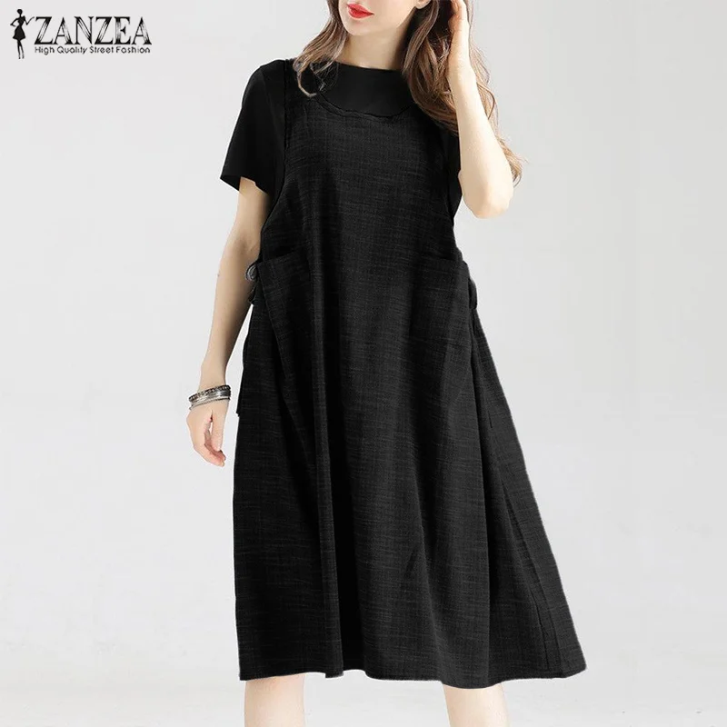 ZANZEA/летнее платье-комбинезон без рукавов; винтажный женский Однотонный сарафан; Femme Tanks Vestido; Туника; повседневные сарафаны; платье; Robe 7