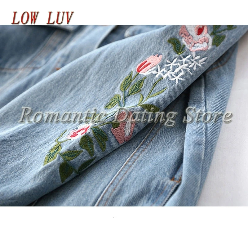 Женская джинсовая куртка с длинным рукавом вышивкой|women denim jacket|jeans coatbasic coats |