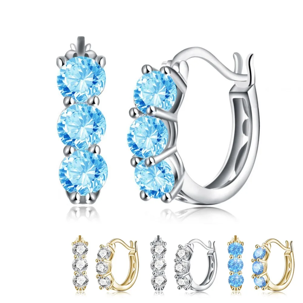 

Fashion 925 Sterling Silver Hoop Earrings Women Cubic Zircon Rhinestones CZ Earrings Lady Party Ears Ornament White Gold Color