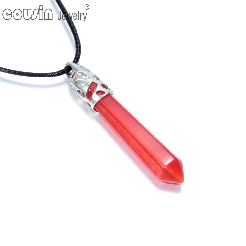 New Arrivals Hexagonal Pillar pattern necklace Crystal pendant with Leather Natural stone DZ0221a-r | Украшения и аксессуары